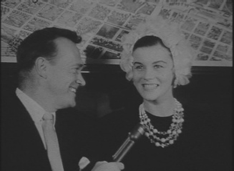 Austin broadcast personality, Cactus Pryor, interviews actress Ann-Margret at the Driskill in Austin, Texas, the site of the world premiere of her second film, “State Fair.” 