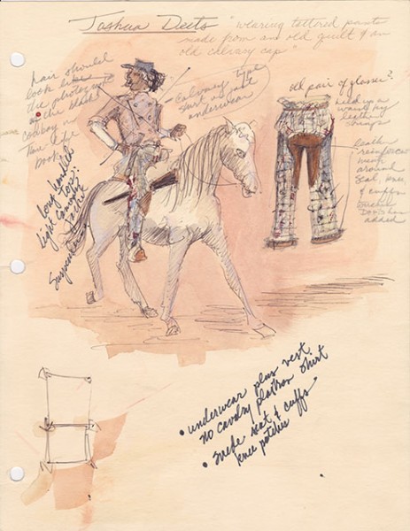 Costume design by Van Broughton Ramsey for the character Deets, portrayed by Danny Glover in the miniseries adaptation of Larry McMurtry's Pulitzer Prize-winning novel, Lonesome Dove. The Wittliff Collections, Texas State University.