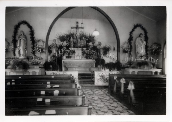 Interior of old St. Elizabeth of Hungary Church, Alice, TX, June, 1936; photographer unknown. Courtesy of Catholic Archives of Texas